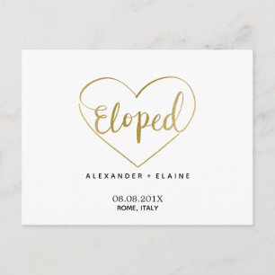 Carte Postale Chic moderne Gold Heart Elopement Mariage Mariage