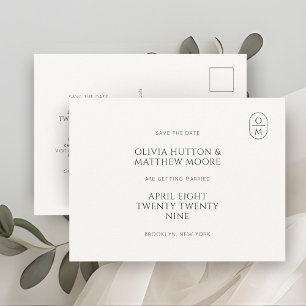 Carte Postale Chic Monogramme Minimal Mariage Enregistrez la Dat