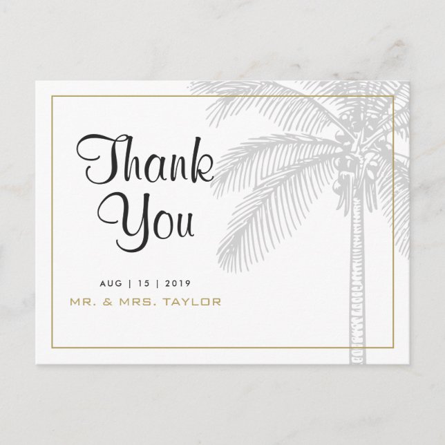 Carte postale Chic Palm Tree & Gold Mariage Merci (Devant)