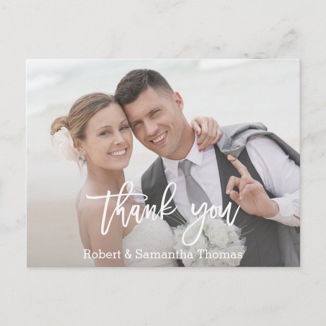 Carte Postale Chic Photo Calligraphie Mariage Merci (Devant)