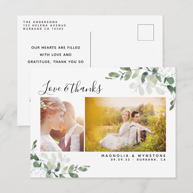 Carte Postale Chic Photo Eucalyptus Mariage Merci (Devant / Derrière)