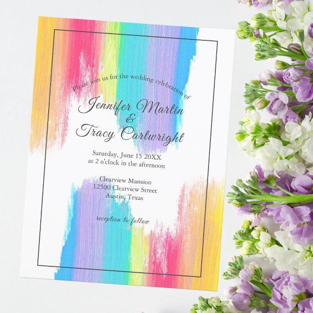 Carte Postale Chic Rainbow Watercolor Faire-part de mariage LGBT (Créateur téléchargé)
