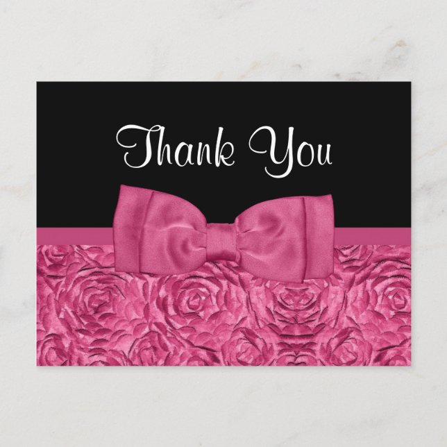 Carte Postale Chic rose et Rose noir Merci floral (Devant)