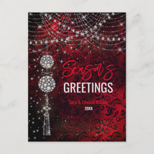 Carte Postale Chic rouge ornements parties scintillant Noël Nouv