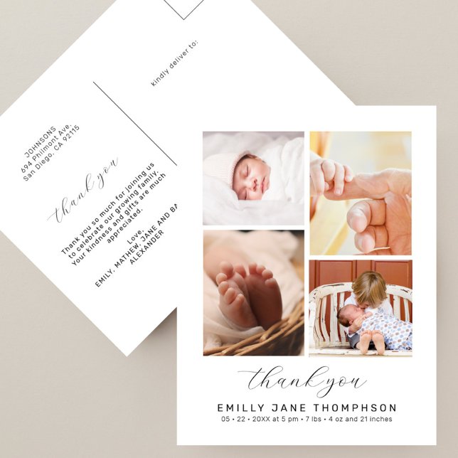 Carte Postale Chic Script 4 Photo Collage Baby shower Merci (Créateur téléchargé)