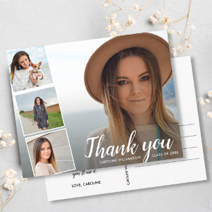 Carte Postale Chic Script 4 Photo Collage Merci de graduation