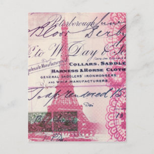 Carte Postale chic script français dentelle rose paris tour eiff