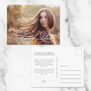 Carte Postale Chic Script Photo Remerciement de Diplôme