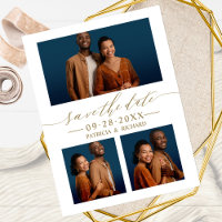 Chic Script Wedding Enregistrer La Date 3 Photo Co