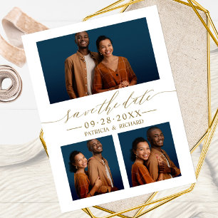 Carte Postale Chic Script Wedding Enregistrer La Date 3 Photo Co