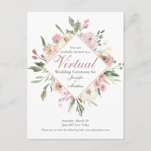 Carte Postale Chic Virtual Spring Floral Blush Mariage rose (Devant)