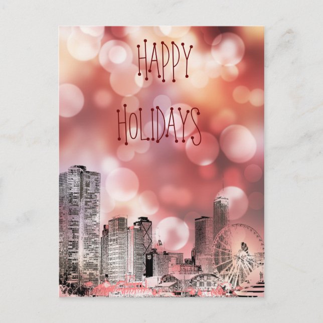 Carte Postale Chicago 2021 Skyline Joyeuses Fêtes (Devant)