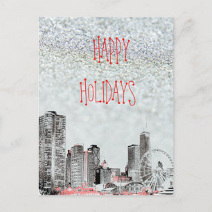 Carte Postale Chicago 2021 Skyline Joyeuses Fêtes