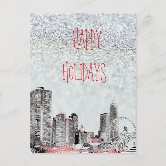 Carte Postale Chicago 2021 Skyline Joyeuses Fêtes (Devant)