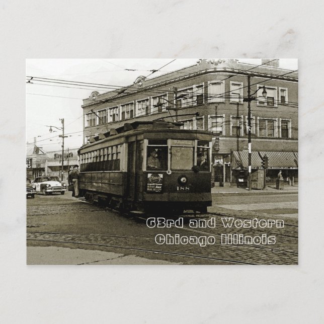 CARTE POSTALE CHICAGO 63E ET OCCIDENTALE 1952 TROLLEY ART SEPIA (Devant)