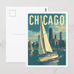 Carte Postale Chicago America Vintage célèbre Travel Place