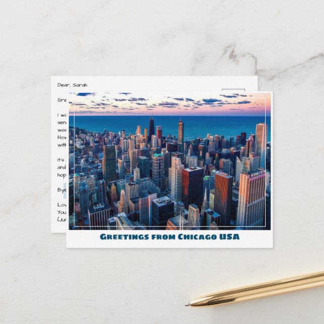 Carte Postale Chicago avec le lac Michigan (Devant/Arrière en situation)