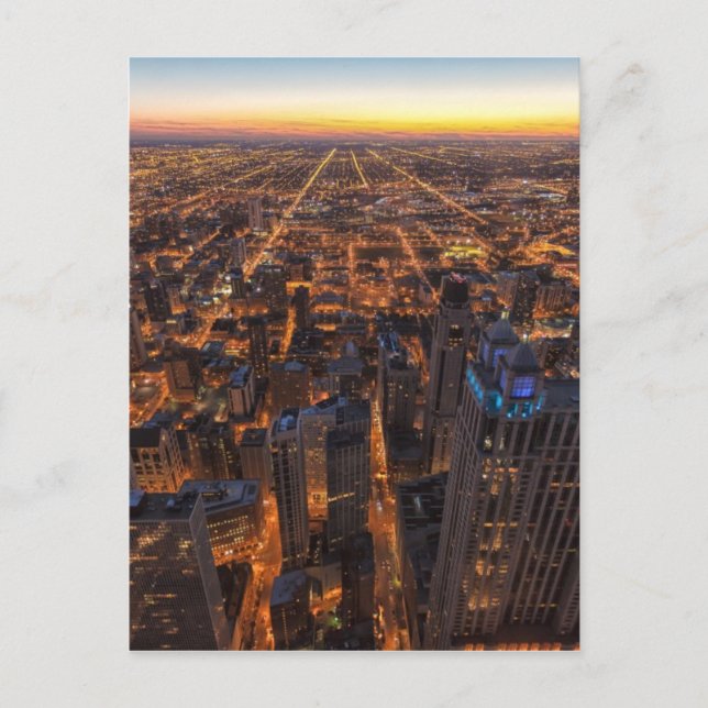 Carte Postale Chicago centre-ville au coucher du soleil (Devant)