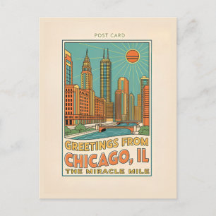 Carte Postale Chicago IL Miracle Mile Rétro