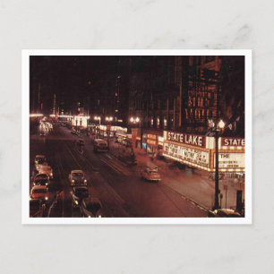 Carte Postale Chicago IL, Scène de nuit sur State St Vintage Ret