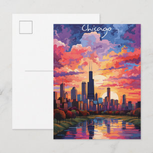 Carte Postale Chicago Illinois États-Unis Voyage Ville Peinture 