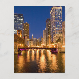 Carte Postale Chicago, Illinois, ligne d'horizon et rivière Chic