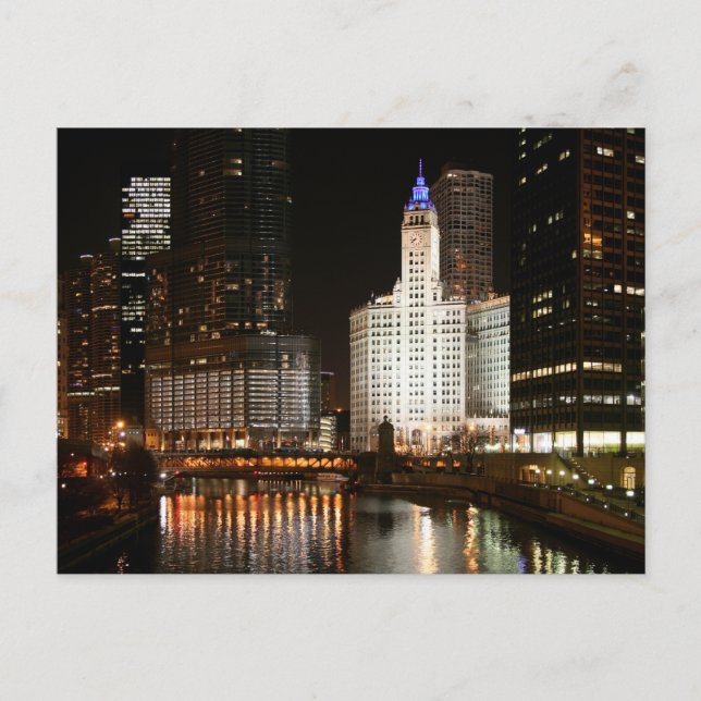Carte Postale Chicago Illinois nuit Skyline Travel Post Card (Devant)