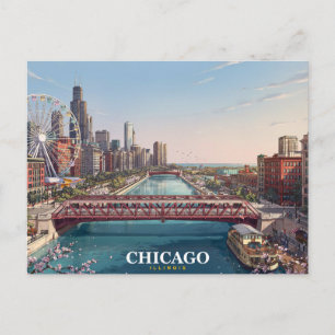 Carte Postale Chicago Illinois Souvenir de la skyline de la ri