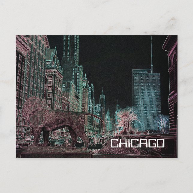 CARTE POSTALE CHICAGO MICHIGAN AVENUE @ ART MUSEUM 1967 NEON (Devant)