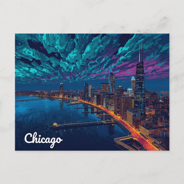 Carte Postale Chicago Skyline at Twilight (Devant)