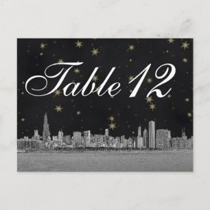 Carte Postale Chicago Skyline Black Gold Star Numéro de tableau