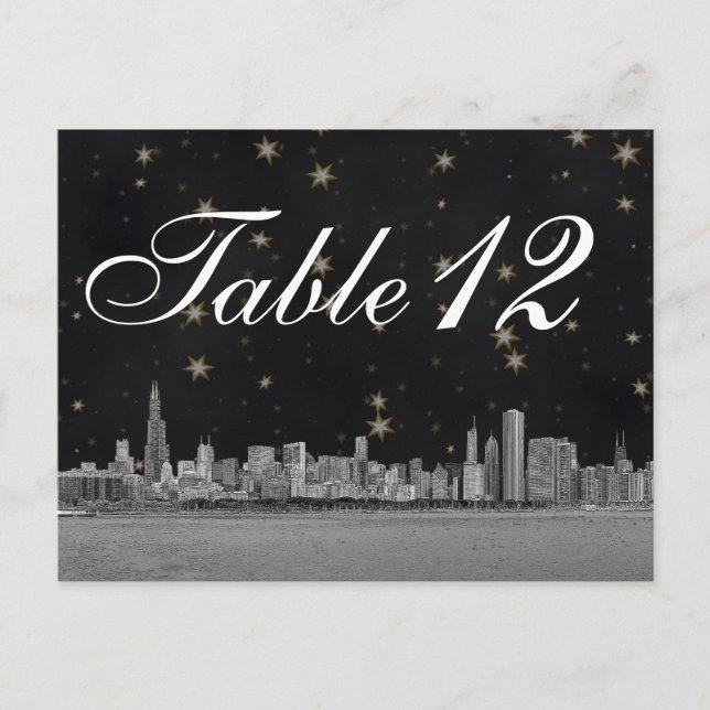 Carte Postale Chicago Skyline Black Gold Star Numéro de tableau (Devant)