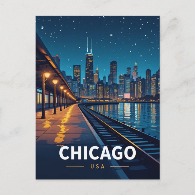 Carte Postale Chicago Starry Night Skyline View (Devant)