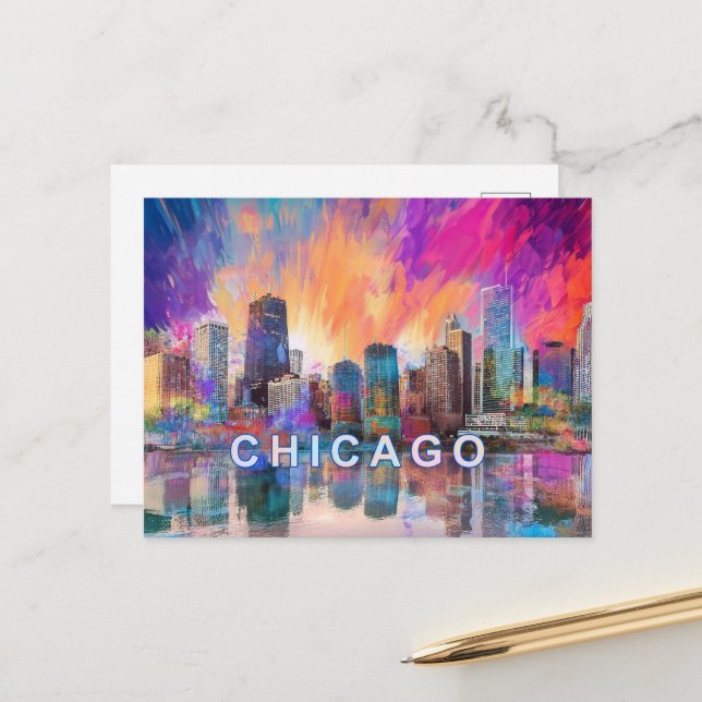 Carte Postale Chicago The Windy City (Devant/Arrière en situation)