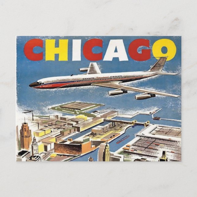 Carte Postale chicago tourisme poster rétro avion (Devant)