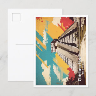 Carte Postale Chicen Itza Mexique Pop Art Voyage Illustration