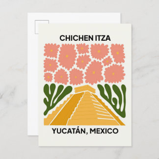Carte Postale Chichen Itza Yucatan Mexique voyage art floral