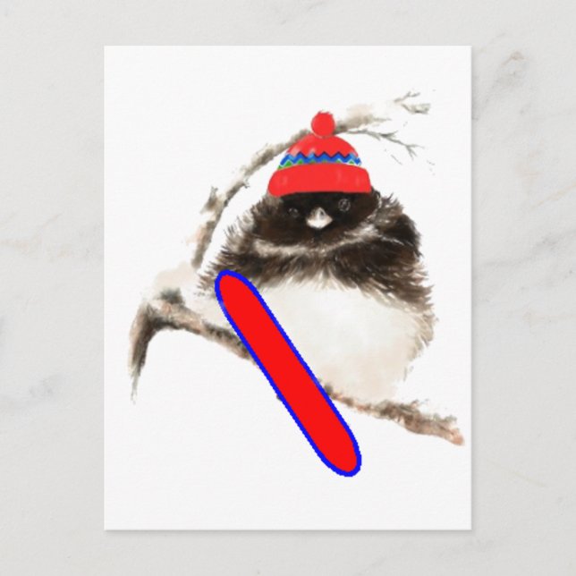 Carte Postale Chick de snowboard amusant, oiseau sportif mignon (Devant)