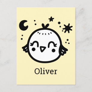 Carte Postale Chick gai - Kawaii Bird Line Art"