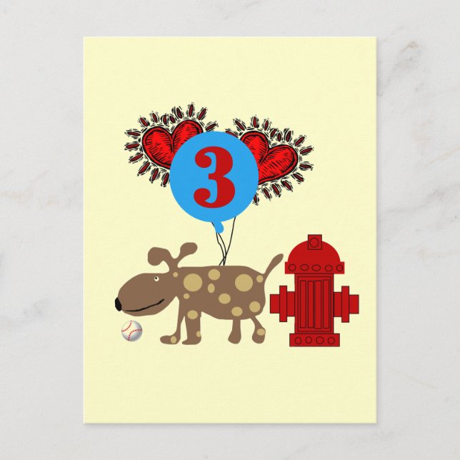 Carte Postale Chien 3e anniversaire Tshirts et cadeaux (Devant)