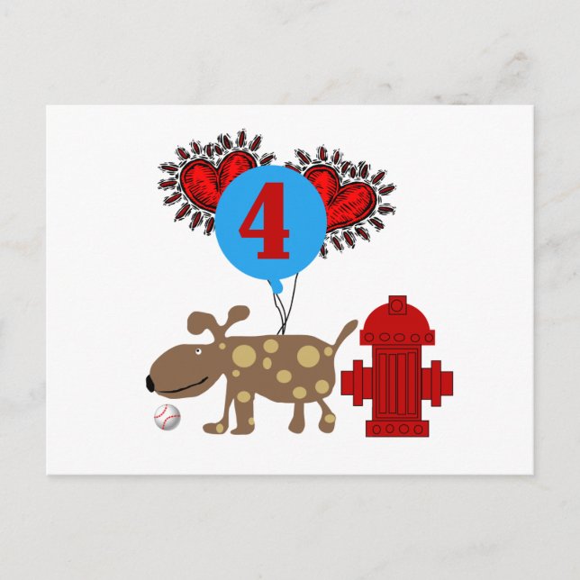 Carte Postale Chien 4th Birthday Tshirts et cadeaux (Devant)
