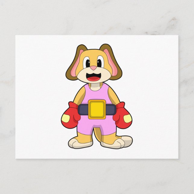 Carte Postale Chien à la boxe avec des gants de boxe (Devant)