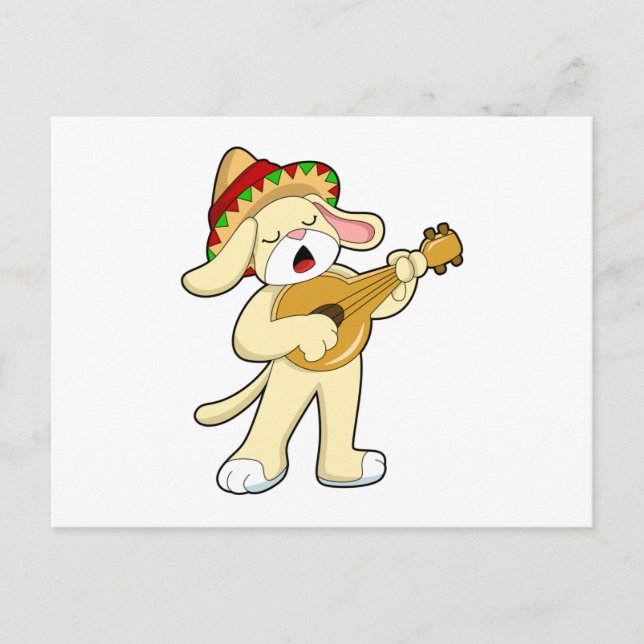 Carte Postale Chien à la musique avec guitare (Devant)