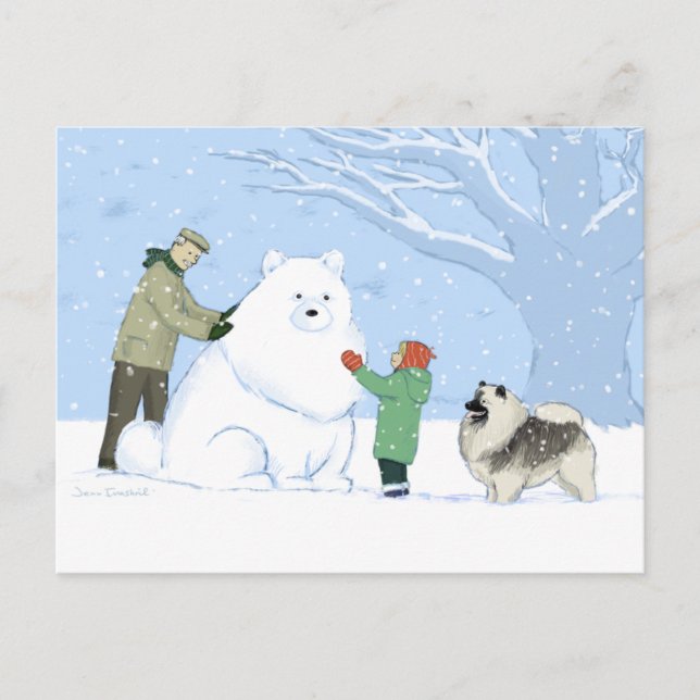 Carte Postale Chien à neige Keeshond | Cute Keesie WInter Scène (Devant)