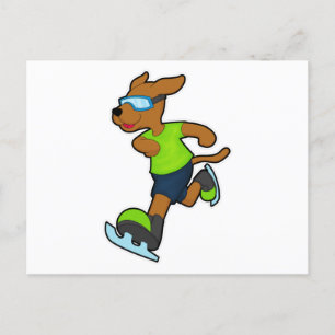 Carte Postale Chien à Patinage sur glace avec lunettes