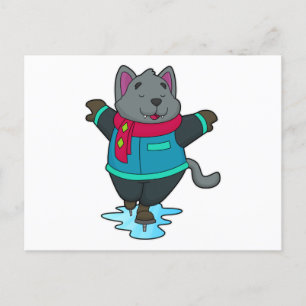 Carte Postale Chien à Patinage sur glace avec patins sur glace e