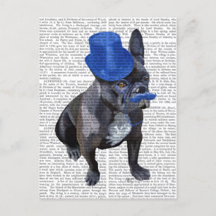 Carte Postale Chien à tête bleue avec chapeau bleu et moustache