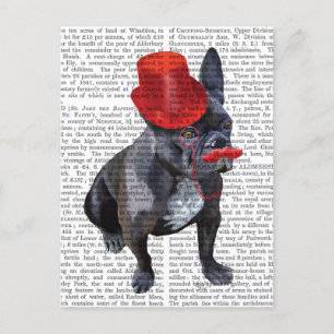 Carte Postale Chien à tête rouge avec chapeau rouge et moustache