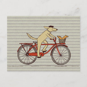 Carte Postale Chien à vélo avec ami écureuil - Art animal amusan