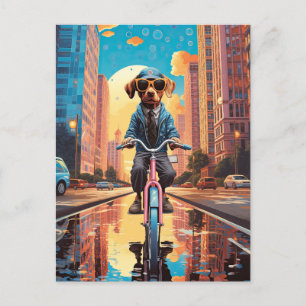 Carte Postale Chien à vélo en ville